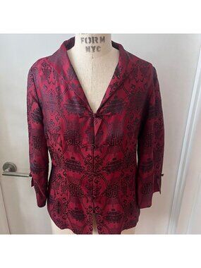 VTG OLD SHANGHAI Traditional Silk Red and‎ Black Chinese Jacket Size Small